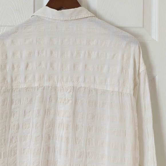 BDG Textured Linen Blend Collared Henley Long Sleeve Tunic Top Ivory Beige XS - Picture 12 of 13